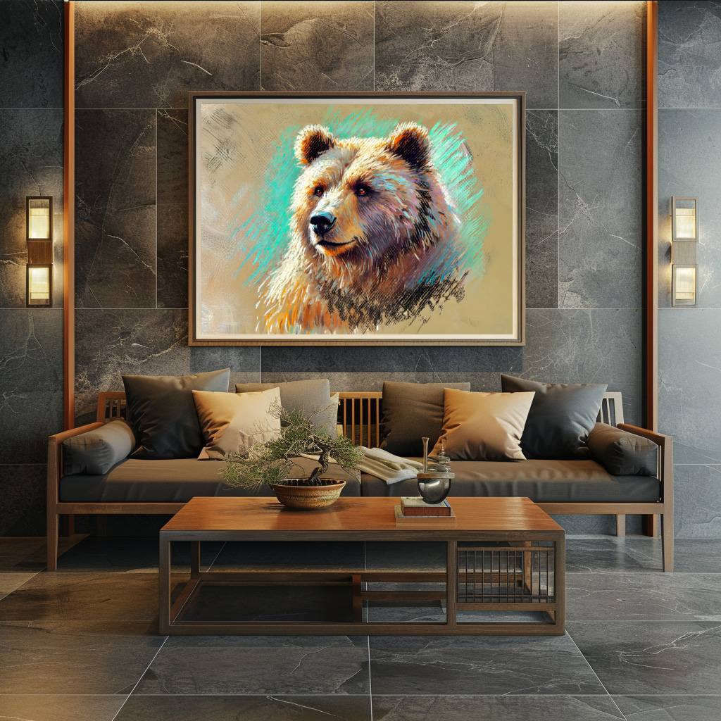 Poster: Brown Bear Portrait Pastel Chalk Artwork