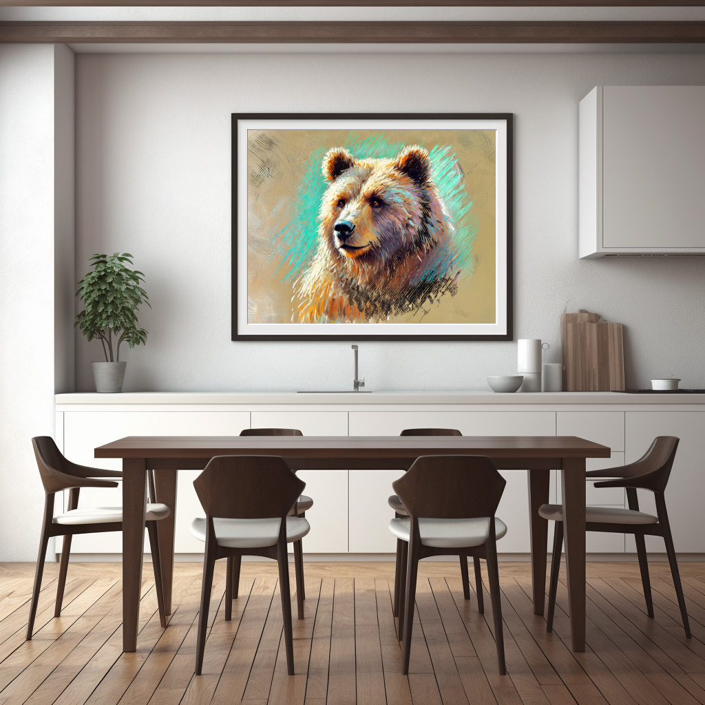 Poster: Brown Bear Portrait Pastel Chalk Artwork – Image 2