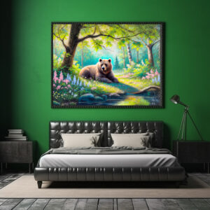 Poster: Bear in Forest Glade Pastel Chalk Drawing