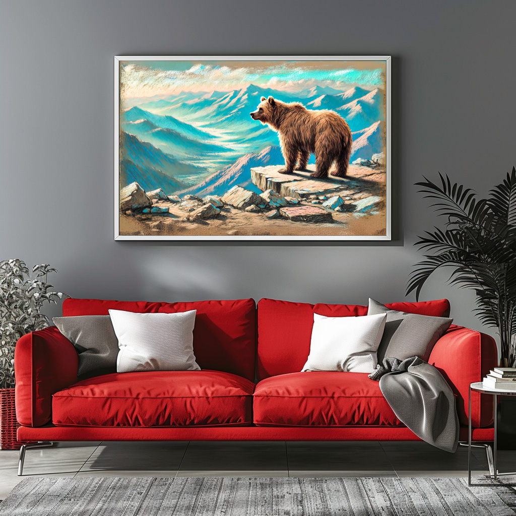 Poster: Brown Bear on Mountain Pastel Chalk Scene - immagine 3