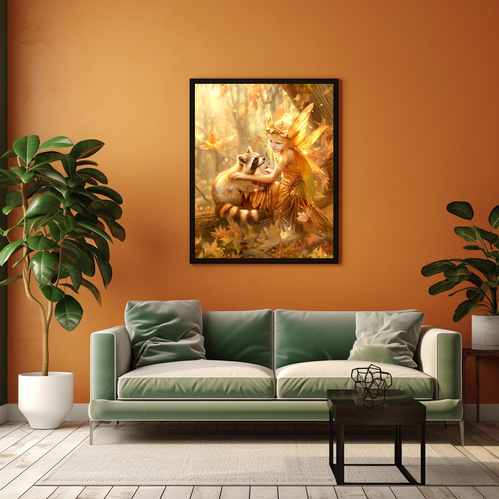 Poster: Autumn Fairy with Curious Raccoon - Imagen 2