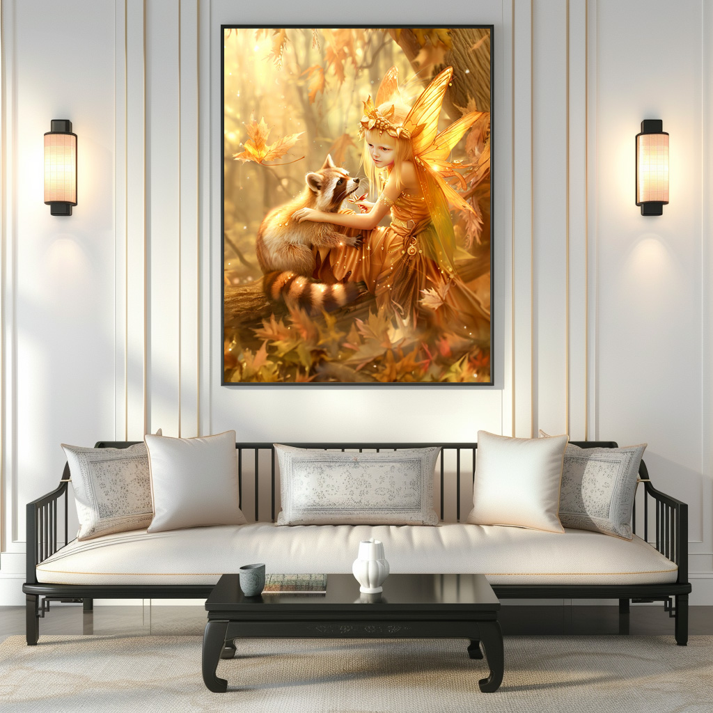 Poster: Autumn Fairy with Curious Raccoon - Imagen 3