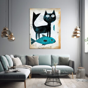 Poster: Black Cat with Blue Fish