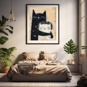 Poster: Black Cat Hugging a Hedgehog