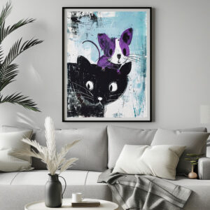 Poster: Black Cat with Purple Mouse on Head