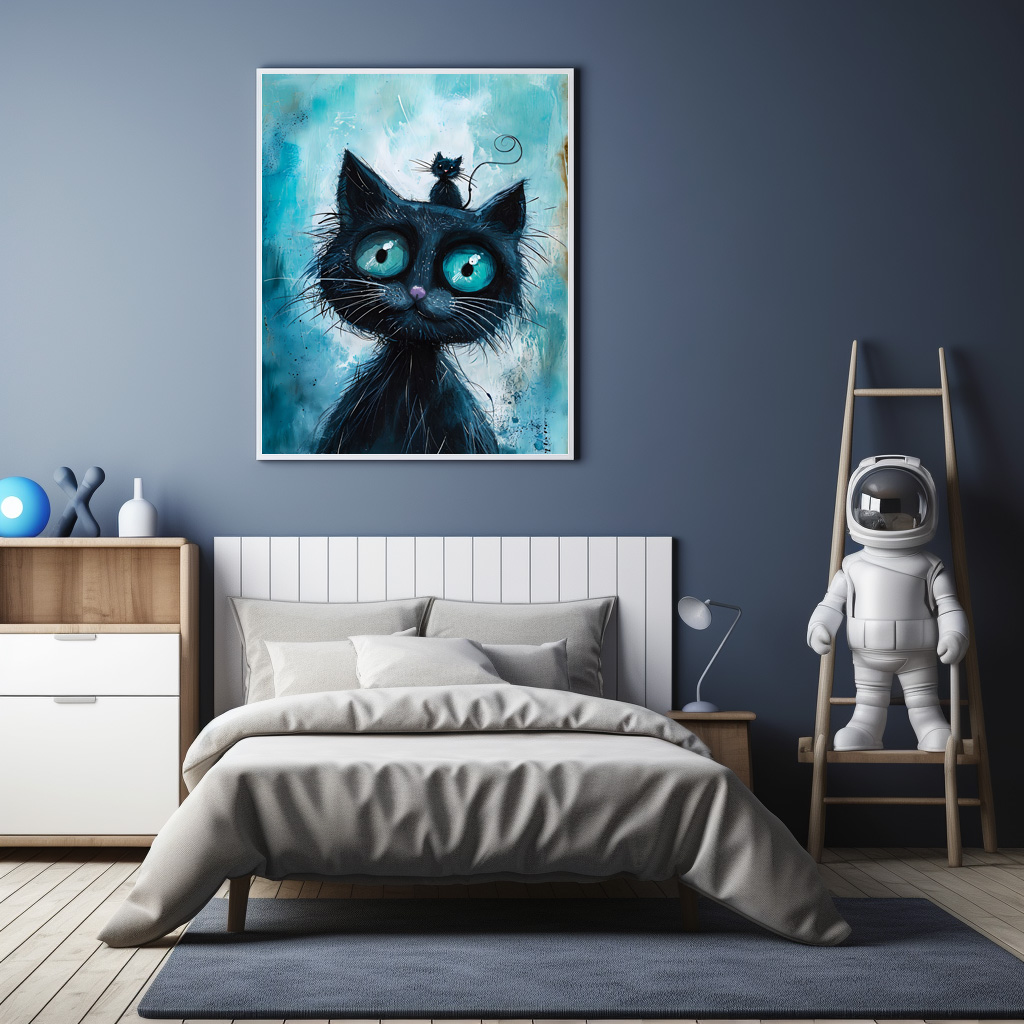 Poster: Black Cat with Small Cat on Head