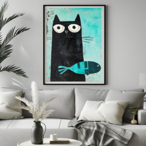 Poster: Black Cat with Turquoise Fish