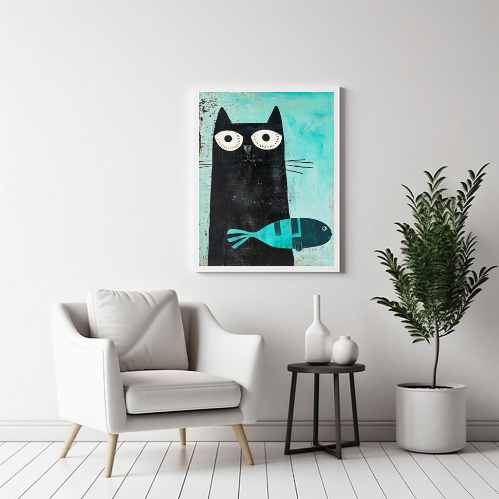 Poster: Black Cat with Turquoise Fish - immagine 3