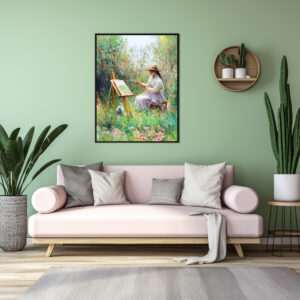 Poster: Impressionistic Oil Painting of Cat Beside Outdoor Painter