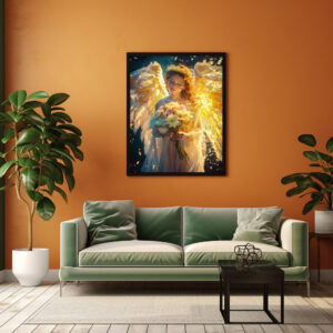Poster: Heavenly Serenity Female Angel with with a Bouquet