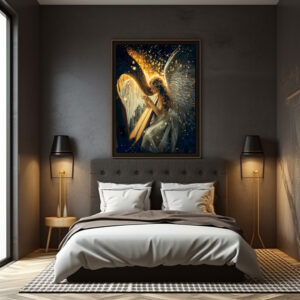Poster: Heavenly Serenity Female Angel Playing the Harp