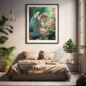 Poster: Angel praying in a flowerbed