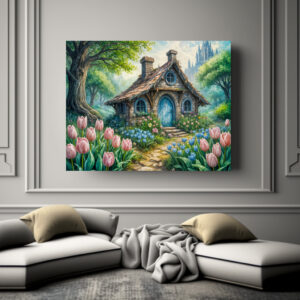 Poster: Enchanting Cottage with Tulip Garden