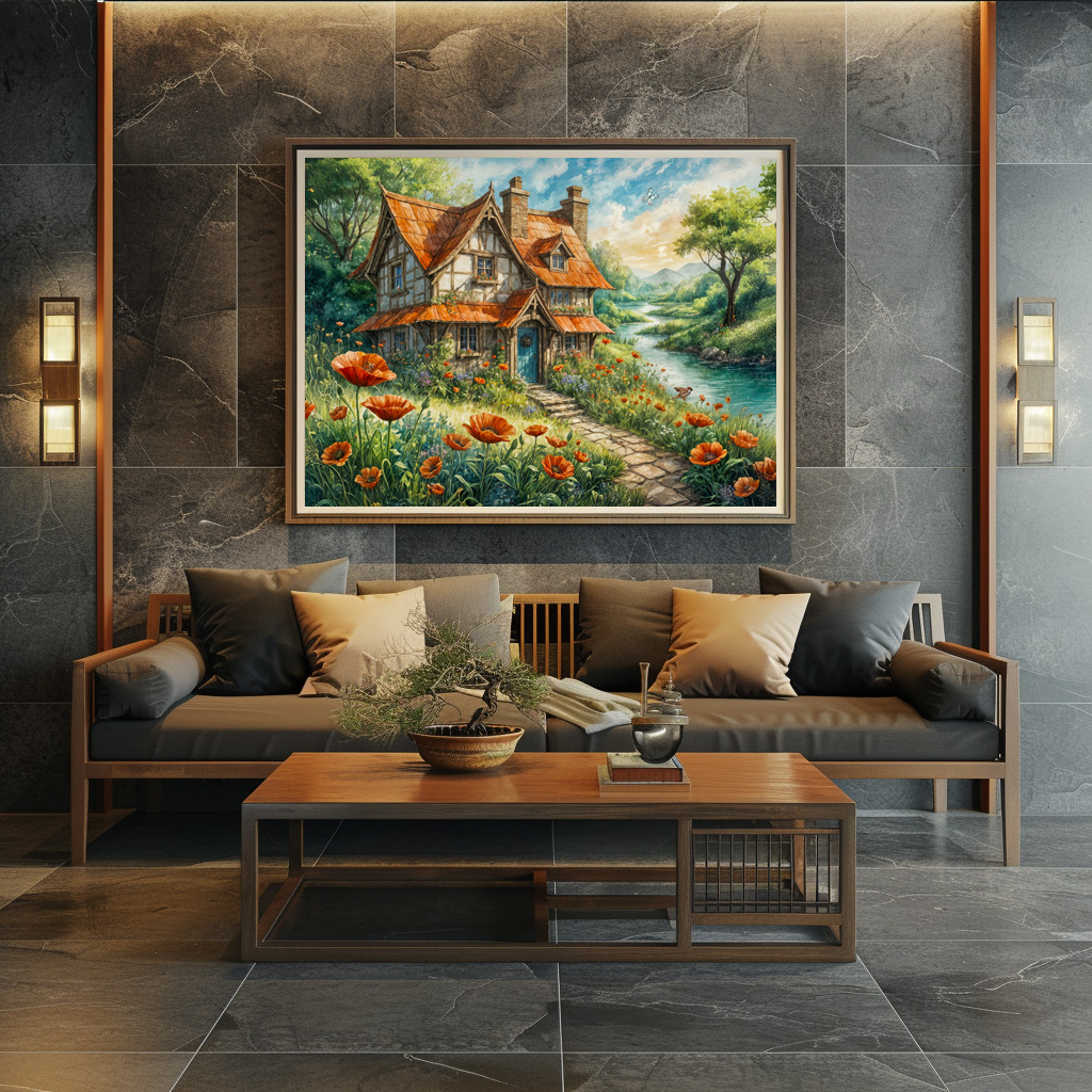 Poster: Whimsical Cottage with Poppy Flowers – Image 2