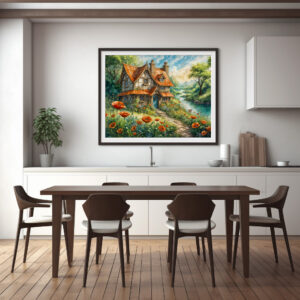 Poster: Whimsical Cottage with Poppy Flowers