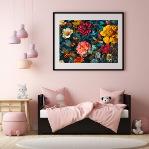 Poster: Hummingbirds with Climbing Vines and Rose Hedge Illustration