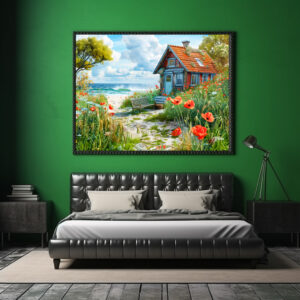 Poster: Beach Cottage with Dunes and Poppies