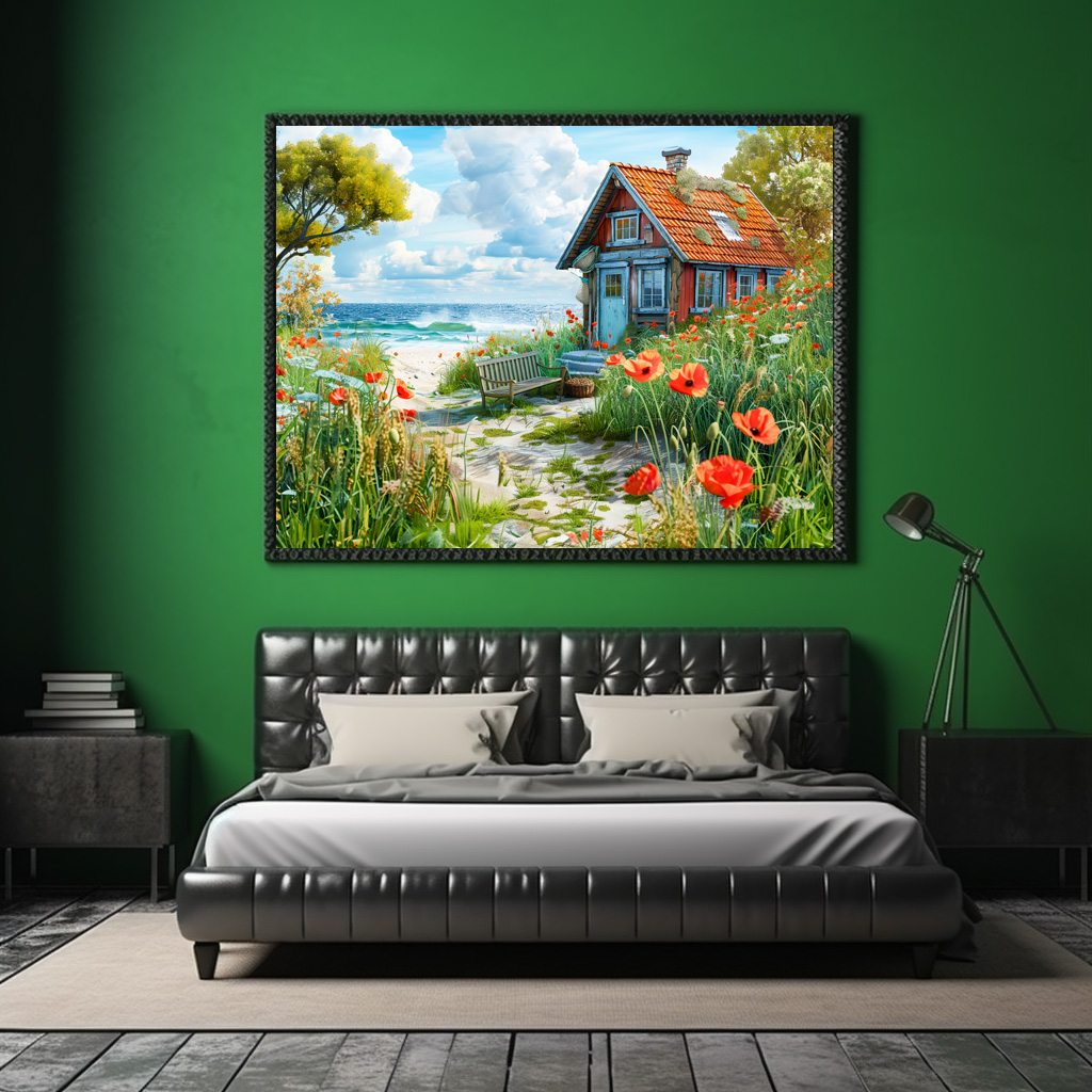 Poster: Beach Cottage with Dunes and Poppies