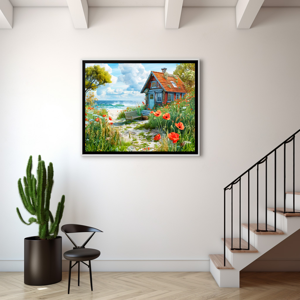 Poster: Beach Cottage with Dunes and Poppies – Image 2