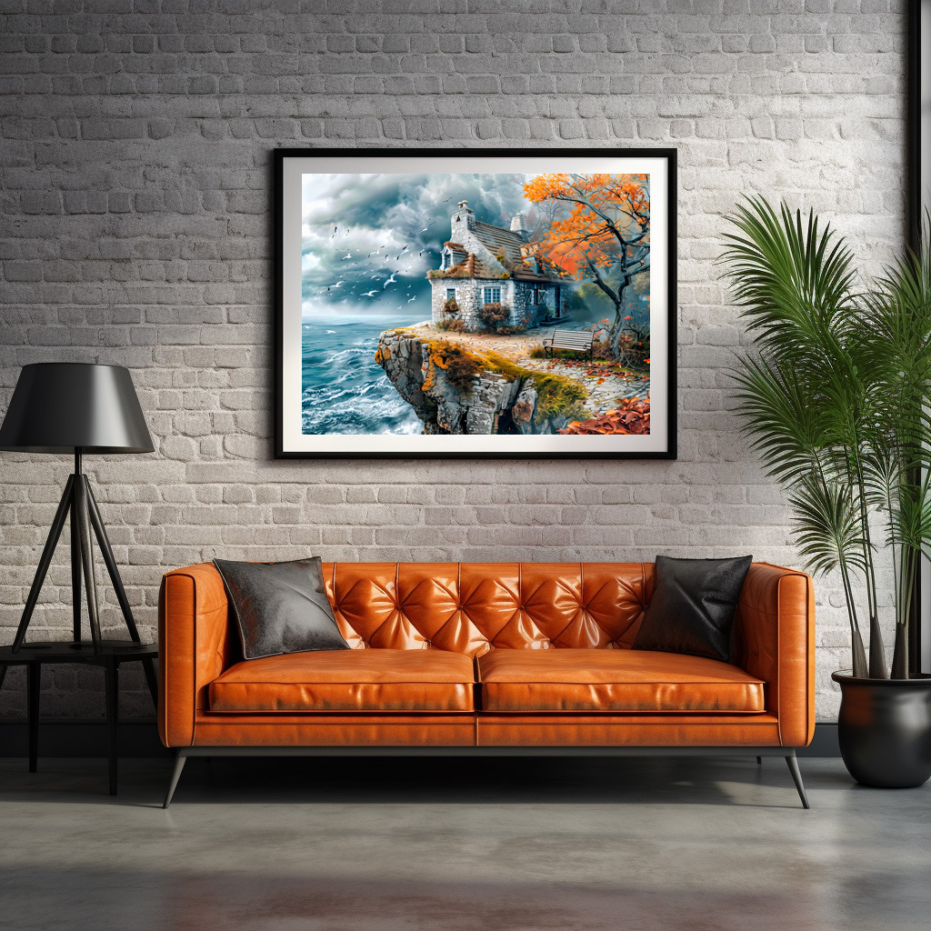 Poster: Cliffside Cottage Over Stormy Sea