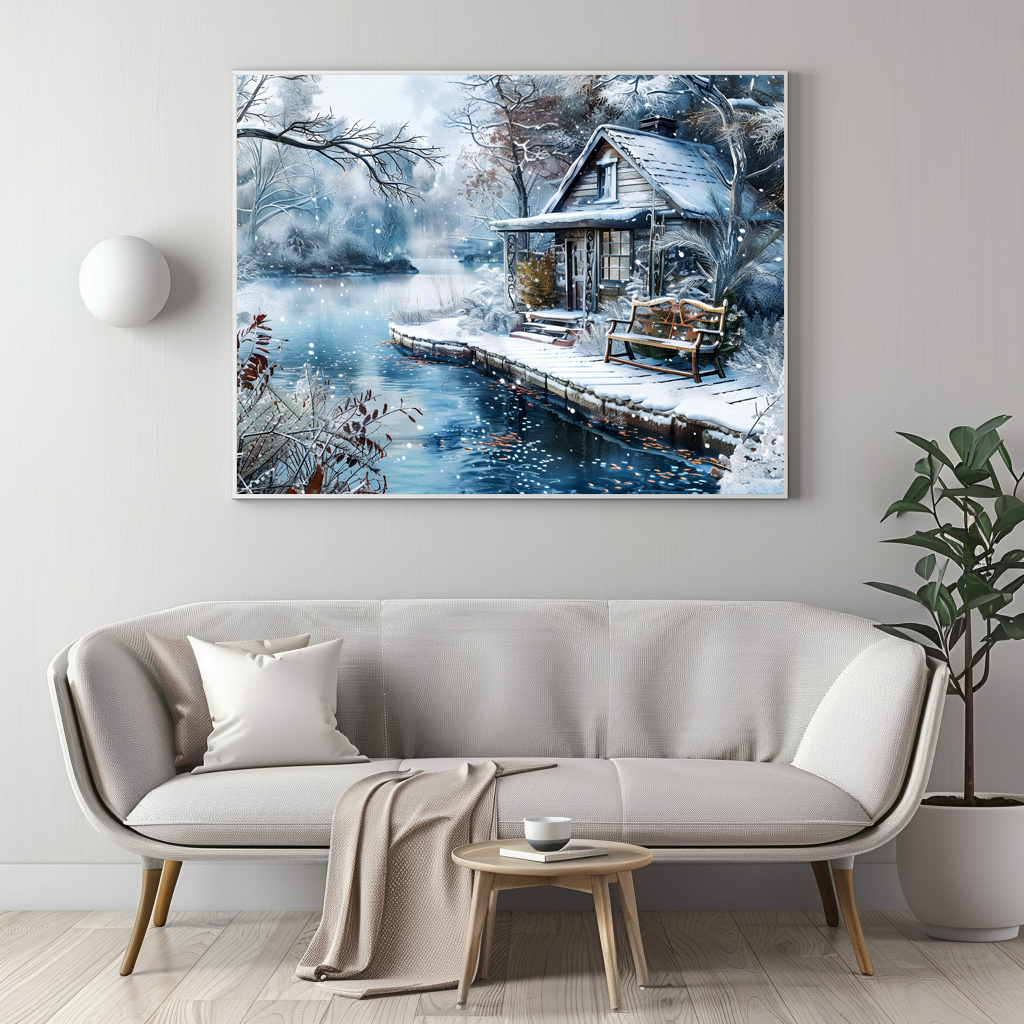 Poster: Old Mill by Frosty River in Winter Illustration - immagine 2