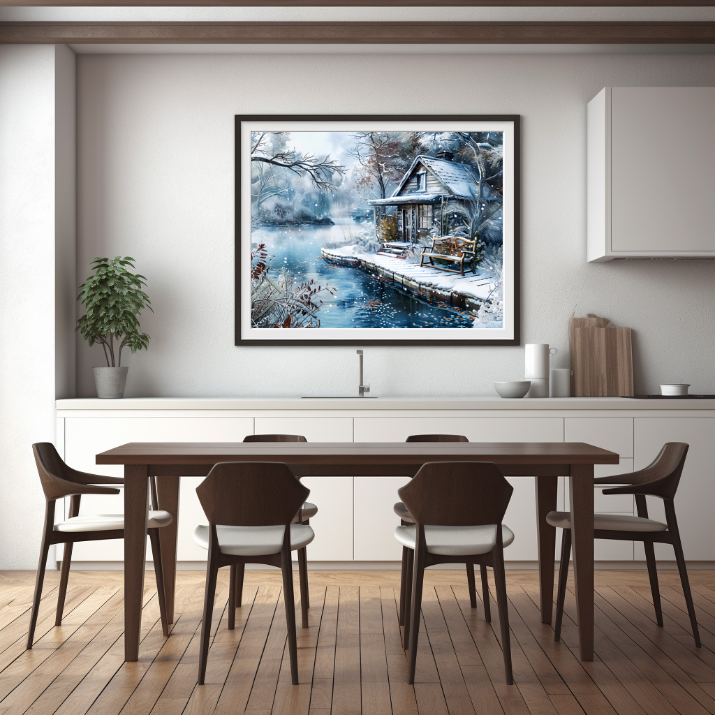 Poster: Old Mill by Frosty River in Winter Illustration - immagine 3