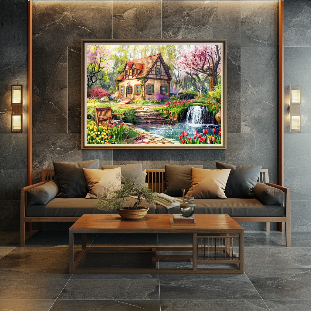 Poster: Spring Cottage with Blooming Tulips - Image 2