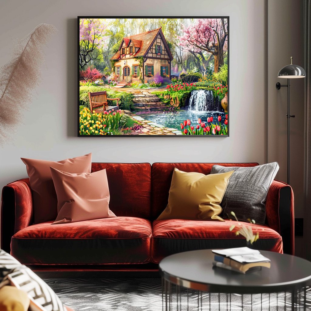 Poster: Spring Cottage with Blooming Tulips - Image 3