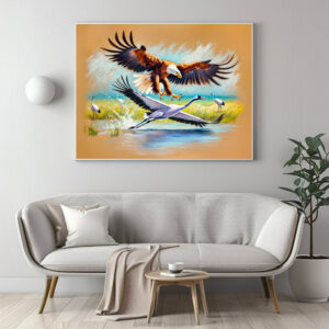 Poster: Eagle Hunting Crane - Pastel Chalk Drawing