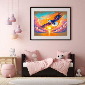 Poster: Eagle Flying at Sunset Pastel Chalk Drawing