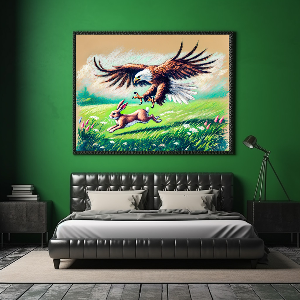 Poster: Catching Rabbit in Grassland Pastel Chalk Drawing