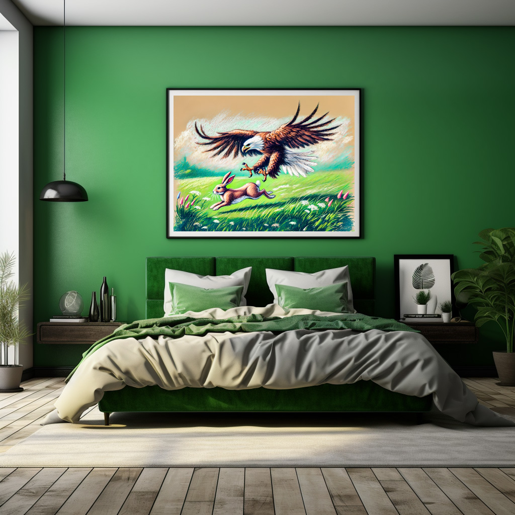 Poster: Catching Rabbit in Grassland Pastel Chalk Drawing – Image 2