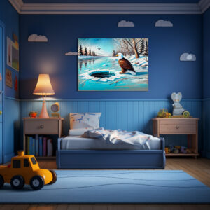 Poster: Eagle on Frozen River by Ice Hole Pastel Chalk Drawing