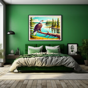 Poster: Eagle Perched on Branch by Lake Pastel Chalk Drawing