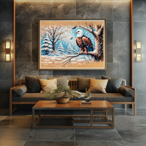 Poster: Eagle Sitting on Tree During Snowfall in Winter Pastel Chalk Drawing