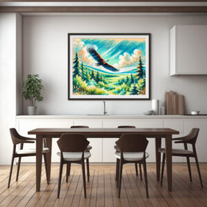 Poster: Eagle Flying Over Forest Pastel Chalk Drawing