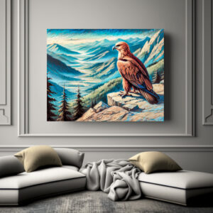 Poster: Eagle on Rock Overlooking Mountain Landscape Pastel Chalk Drawing