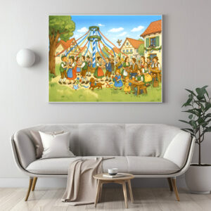 Poster: Dance Under Maypole in bavarian village