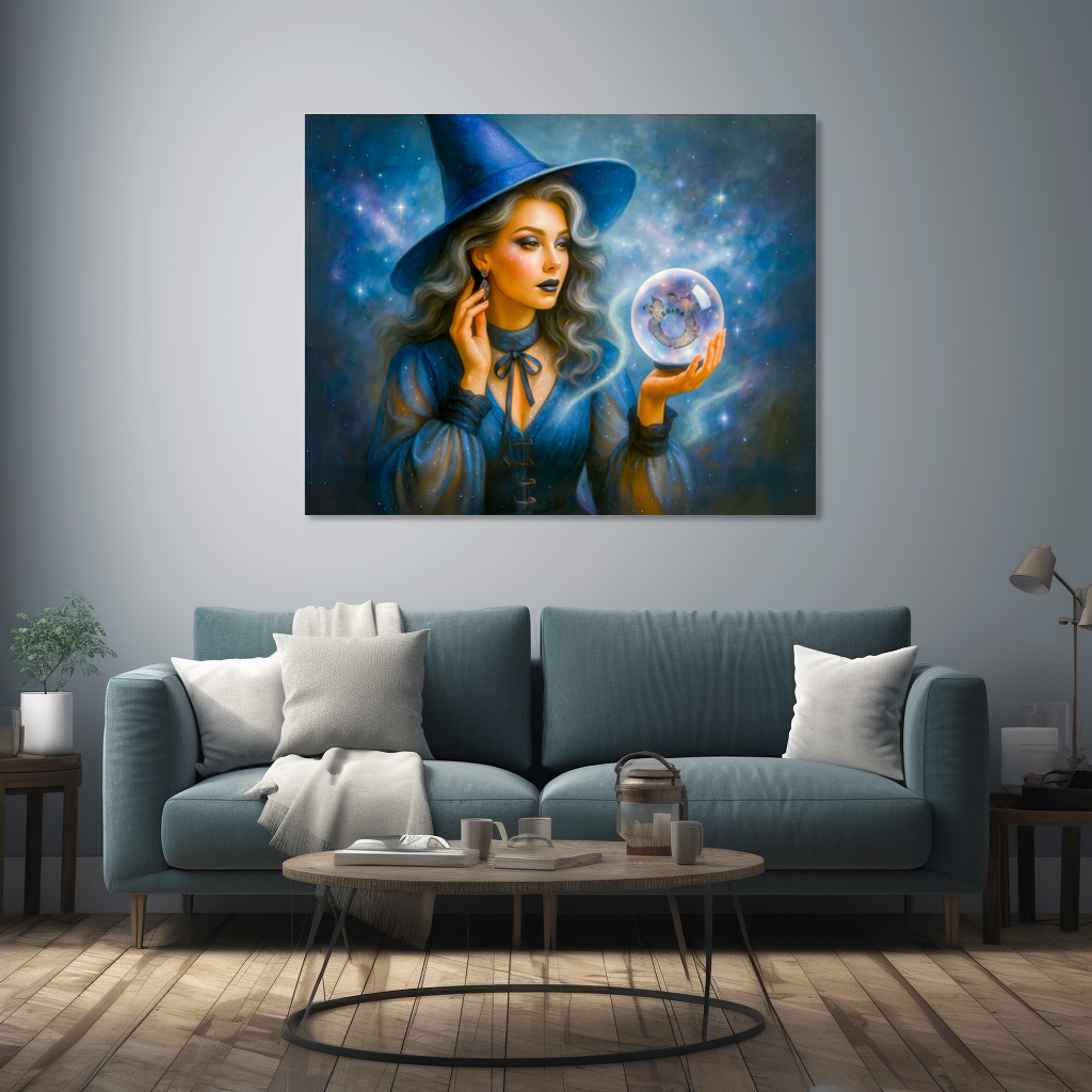 Poster: Witch in blue with crystal ball