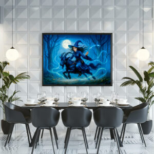 Poster: Witch riding a goat through moonlit forest