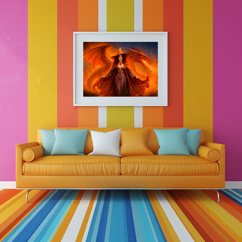 Poster: Witch with red dragon and blazing fire - Imagen 2