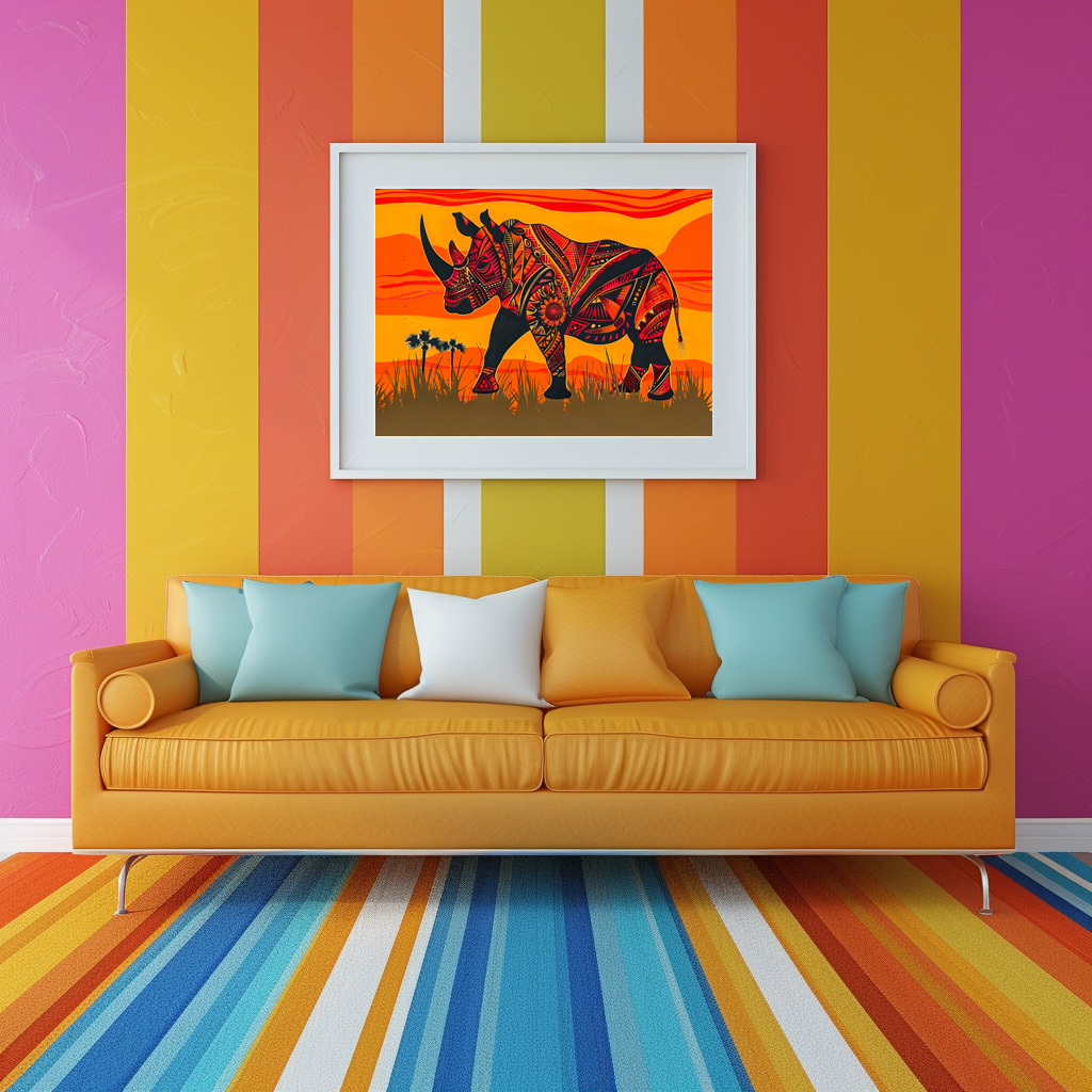 Poster: African rhino with tribal pattern design
