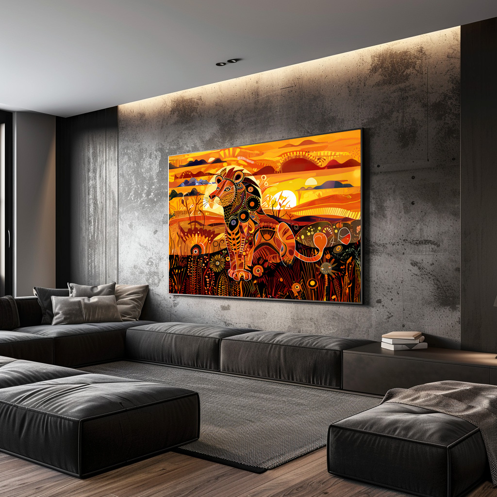 Poster: African lion in colorful tribal painting