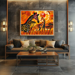 Poster: African giraffes and sun in tribal style