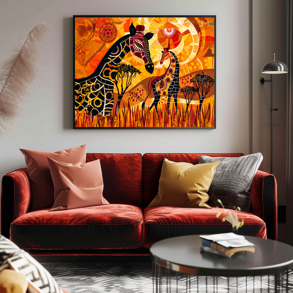 Poster: African giraffes and sun in tribal style – Image 2