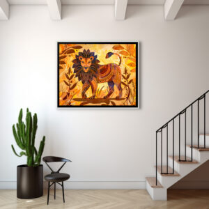 Poster: African lion with tribal patterned mane