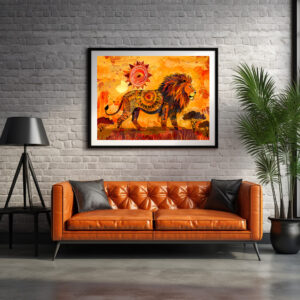Poster: African lion portrait in tribal style