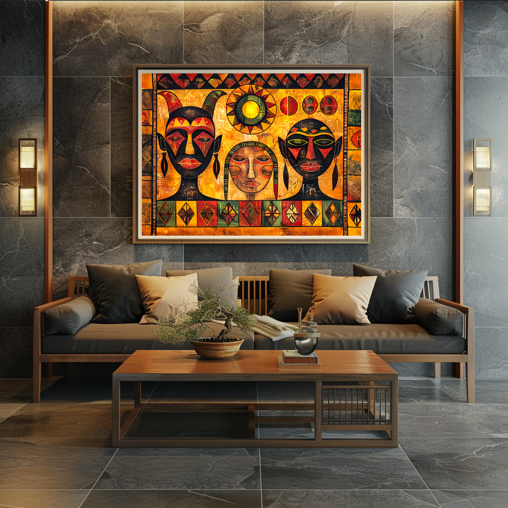 Poster: African sun and masks in tribal painting - immagine 3