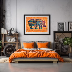 Poster: African hippos with tribal pattern painting