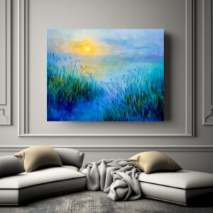 Poster: Blue Grasslands at Sunrise at morning